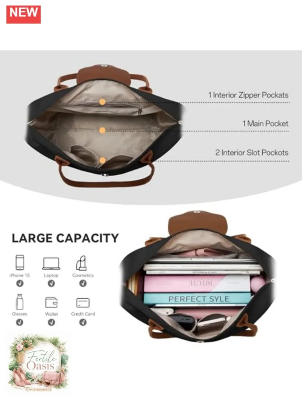 Nylon Tote Bag for Women, Large Capacity Shoulder Hobo Handbag with Zipper,